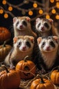 Adorable Ferrets Posing with Pumpkins for Halloween Royalty Free Stock Photo