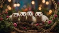 Adorable Ferrets Posing in a Romantic Floral Basket with Bokeh Lights Royalty Free Stock Photo