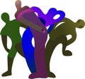 Four figures. A group of people. Vector graphics. Party with dancing silhouettes