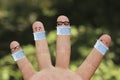 Four finger face is keeping social distance due corona virus pandemic