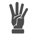 Four fingers gesture solid icon, gestures concept, count numbers on palm sign on white background, hand showing four