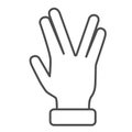 Four fingers gesture thin line icon, gestures concept, Vulcan salute hand sign on white background, Hand with four