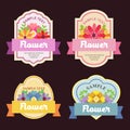 Cute four flower labels sticker Royalty Free Stock Photo