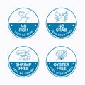 Four Food Allergen Labels about fish, crab, shrimp and oyster