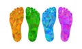 Four footprint left and right foot bottom view low poly polygon
