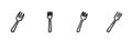Four Fork Line Icon Set In Doodle Style. Dining Utensils And Culinary Tools Outline Sketch Collection. Kitchenware And Royalty Free Stock Photo