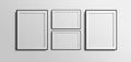 Four fotos frames 3D gallery photos frame on gradient white wall, 4 foto frames with black border