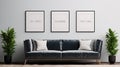 Four frames mock up in modern living room interior, 3d rendering