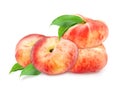 Four fresh ripe peaches with leaf. Royalty Free Stock Photo