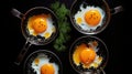 Four Freshly Cooked Eggs with a Caviar Garnished. Generative AI