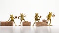 Four Frogs Carrying Wooden Box: Detailed Hard Surface Modeling Royalty Free Stock Photo