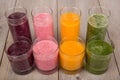 Four fruit, berry and vegetables healthy smoothies