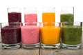 Four fruit, berry and vegetables healthy smoothies