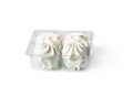 Four fruit marshmallow in retail plastic package isolated on white