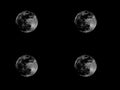 Four full blood moon on black background wallpaper with repeated figures. Black and white picture. Abstract universe, moon, planet