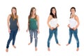 Four full length portraits of two beautiful teenage girls, eighteen and nineteen years old Royalty Free Stock Photo