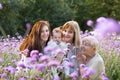 Four generations of women in a beautiful lavender field