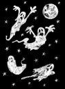 Four ghosts fly at night under the moon