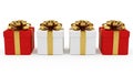 Four gift boxes with bows, isolated on white background Royalty Free Stock Photo