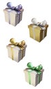 Four Gift Boxes with a Shiny Various Coloured Bow