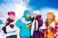 Four girls going ice skating Royalty Free Stock Photo