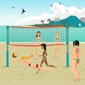 Four girls playing volleyball on the beach. Beach volleyball Royalty Free Stock Photo