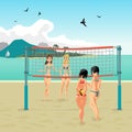 Four girls playing volleyball on the beach Royalty Free Stock Photo