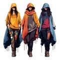 Colorful Hoodie Girls: A Realistic And Surrealistic Illustration