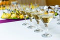 Four glasses of champagne on the banquet table