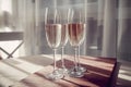 four glasses of French champagne, on the table