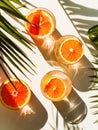 Four glasses of orange juice sitting on a table Royalty Free Stock Photo