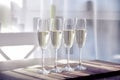 Four glasses of wine on a dining table Royalty Free Stock Photo