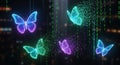 Digital Butterflies Flying Through Binary Code Matrix Royalty Free Stock Photo