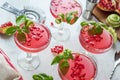 Pomegranate Basil Martini Cocktails with Ingredients on Bar Royalty Free Stock Photo