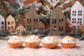 Holiday Cupcakes With Star Sprinkles on Christmas Background Royalty Free Stock Photo