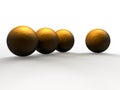 Four Gold Spheres Against A White Background With Shadows