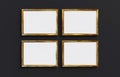 Four golden rectangle frames isolated on black background. 3D render.