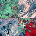 Four gorgeous textured images of old marbled paper Royalty Free Stock Photo