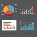 Four graphical charts on a dark background. Top left: a pie chart with four colored Royalty Free Stock Photo