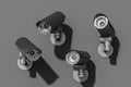 Four gray CCTV security cameras on gray wall