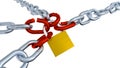 Four Gray Chains with Four Red Bended Links Locked