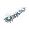 Four Gray Gears Connected with Snow on Top Isolated on White Background Royalty Free Stock Photo