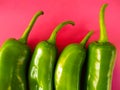 Four green capsicum or sweet pepper on a pink Royalty Free Stock Photo