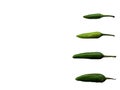 Four green chili peppers with different sizes isolated on white background Royalty Free Stock Photo