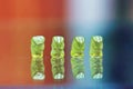 Four green gummi bears Royalty Free Stock Photo