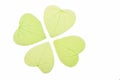 Four green heart shaped skeleton leaves on white Royalty Free Stock Photo
