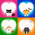 Four halloween cartoon tooth set with moon in heart shape. Royalty Free Stock Photo