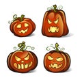 Four Halloween pumpkins isolated on white background