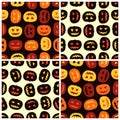 Four Halloween pumpkins seamless patterns set