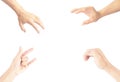 Four hand collection in gestures isolated on white background